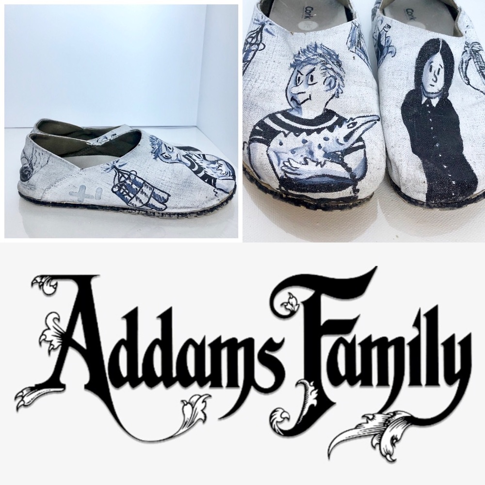 OOAK Addams Family Wednesday Pugsley Otz Slip-Ons